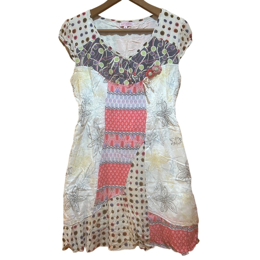 Kessley Dress Womens Size M Mini Patchwork‎ Multicolor Boho Festival Eclectic